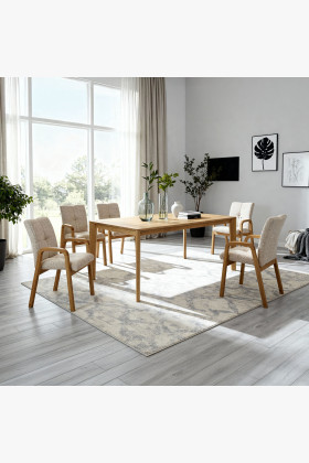 Esstisch-Set Oslo Eiche 180x90 cm mit 6 beige Stühlen
